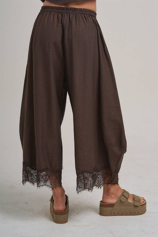 Lightweight Flowy Balloon Leg Pants with Lace Trim