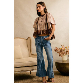 Checked & Cute Lace Flutter Top