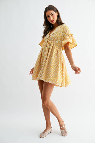 Sunny Gingham Lace-Trim Babydoll Dress | Vintage Cottagecore Mini