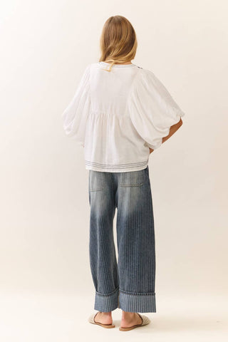 The Striped Barrel Carpenter: Wide-Leg Pinstripe Denim Culottes