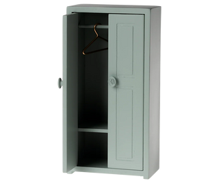Maileg Mouse Miniature Wooden Wardrobe – Vintage Sage Closet with Hangers