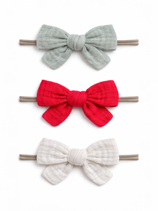 Lucia Infant Hair Bows – Cotton Muslin Set