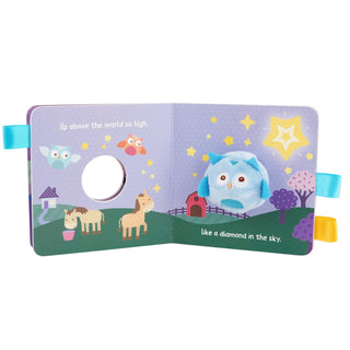 Children's book with animal illustrations on a white background