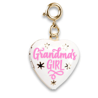 Heart-shaped charm with 'Grandma's Girl' text on a white background