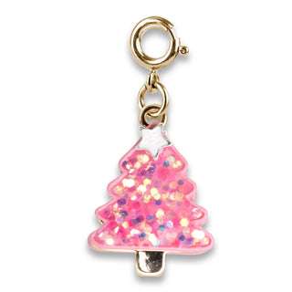 Pink Christmas Tree Charm - Gold