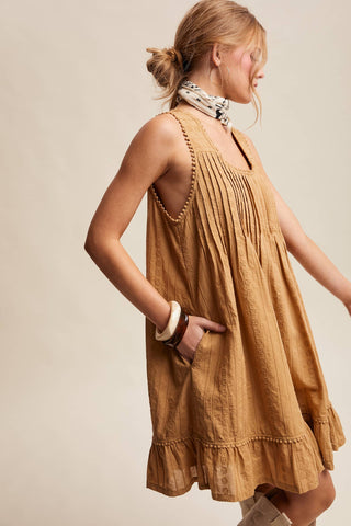 Aria Textured Pintuck Boho Mini Dress