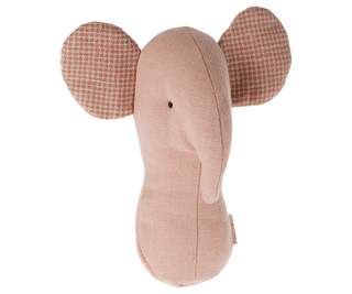 Stuffed animal head with large ears on a white background