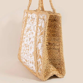 Floral Print Jute Tote Bag