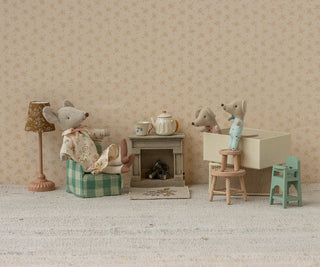 Maileg Baby Mouse Twins in Vintage Matchbox Bed – Whimsical Collectible Soft Toy