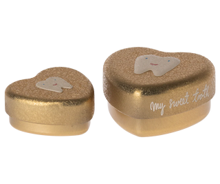 Maileg Vintage Heart Tooth Fairy Keepsake – Gold Metal Baby Tooth Box