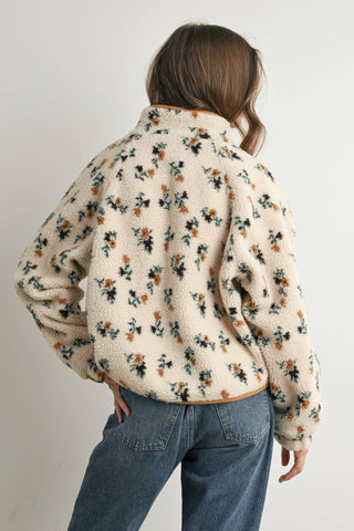 Floral Print Fluffy Fleece Jacket - BMJ7811