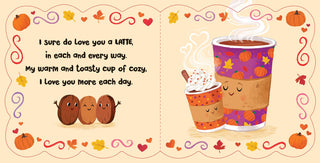 Illustration of two coffee cups with a heart and text on a beige background
