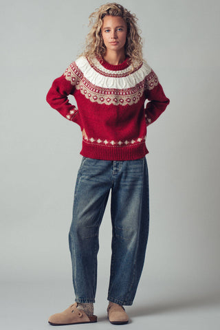 Nordic-Inspired Cable Knit Crewneck Sweater