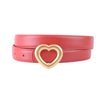 Stitched Clean Leather Belt with Heart Buckle