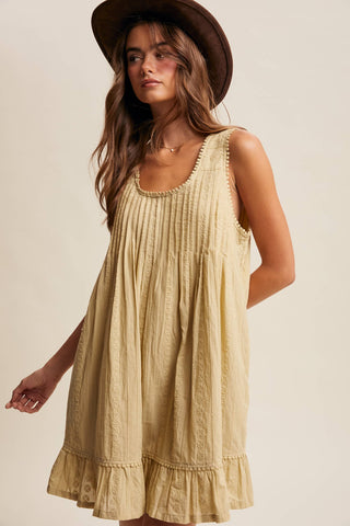 Aria Textured Pintuck Boho Mini Dress