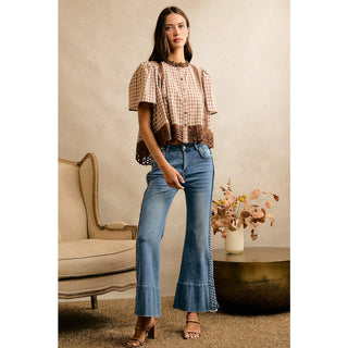 Checked & Cute Lace Flutter Top