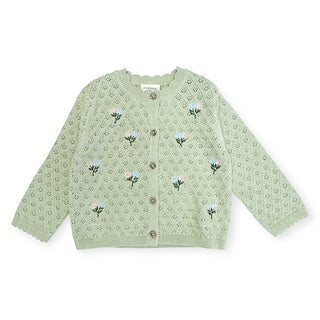 Light green knitted cardigan with flower embroidery