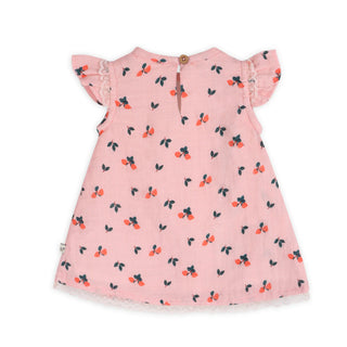 Pink dress with floral pattern on a white background