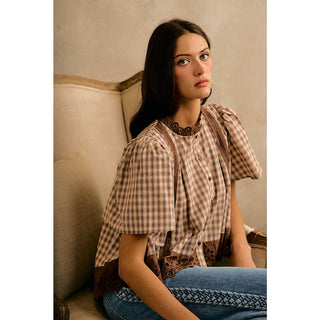 Checked & Cute Lace Flutter Top