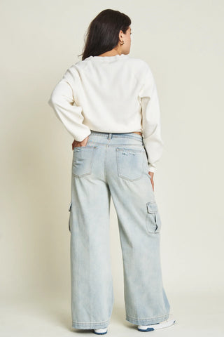 Madison High-Waist Wide Leg Cargo Jeans - Light Wash