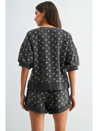 Vintage Floral Short Sleeve Button-Down Lounge Set