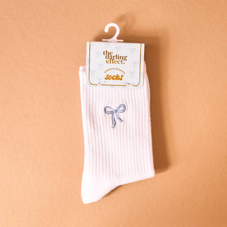 Embroidered Crew Socks-Blue Bow