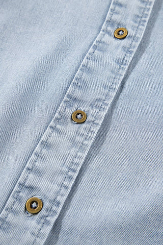 Charlotte Ruffle Puff Sleeve Chambray Shirt