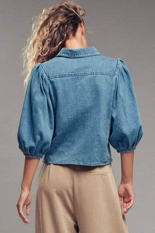 Puff Sleeve Denim Blouse/FINAL SALE