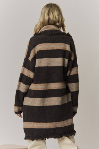 BOHO STRIPED FRINGE LONG CARDIGAN