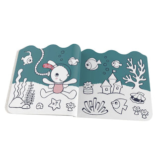 Children's book with underwater-themed illustrations on a white background