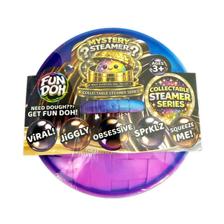 Mystery steamer toy packaging with colorful design and text on a white background