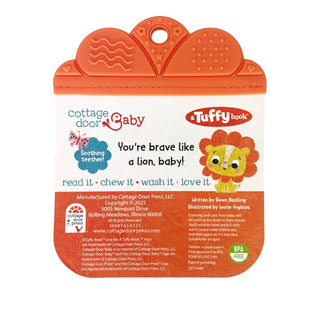 Cottage Door Press Tuffy book packaging with orange lid and white back
