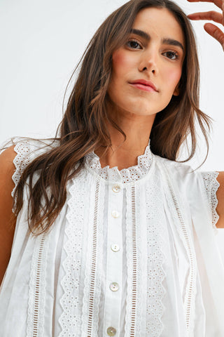 Aria Floral Eyelet Broderie Anglaise Sleeveless Cotton Blouse