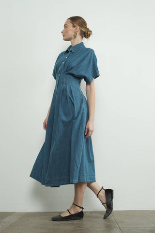 MADI BUTTON FRONT PLEATED SHIRTS MIDI DRESS