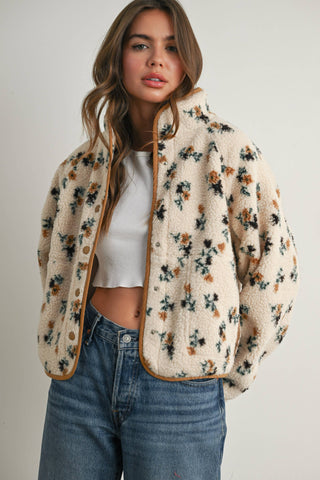 Floral Print Fluffy Fleece Jacket - BMJ7811