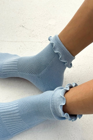 Le Bon Shoppe Ruffled Hugger Crew Socks - Periwinkle & Red Lettuce Edge