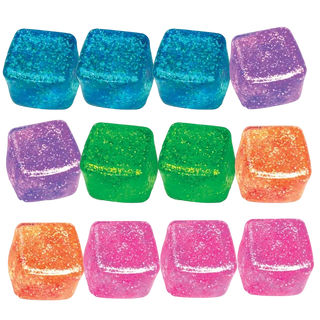 Colorful glittery dice on a white background