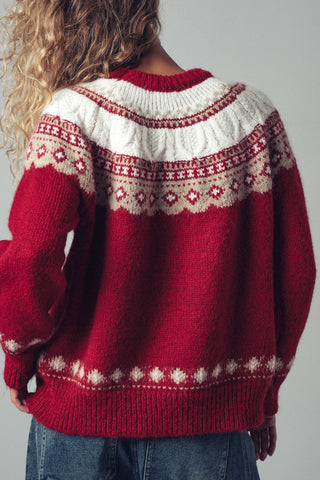 Nordic-Inspired Cable Knit Crewneck Sweater