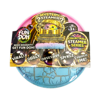 Fun Doh mystery steamer toy packaging with colorful text and graphics.