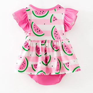 Children's swimsuit with watermelon pattern on a white background