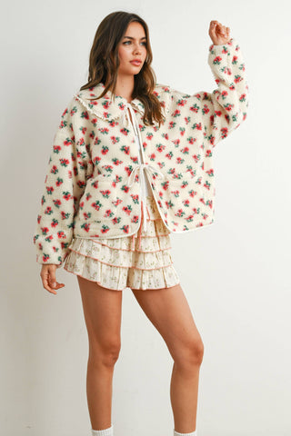 Holland Floral Tie-Front Fleece Jacket – Coquette Peter Pan Collar Cardigan
