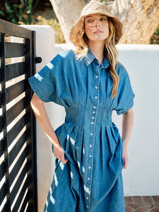 MADI BUTTON FRONT PLEATED SHIRTS MIDI DRESS