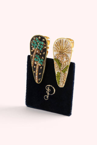 Hairclips - Midnight Trees & Champagne Flower