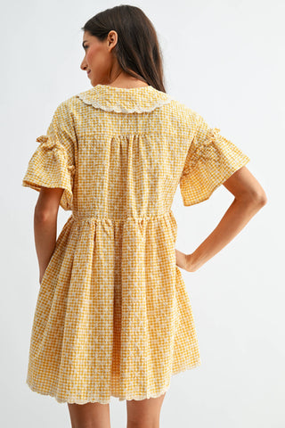 Sunny Gingham Lace-Trim Babydoll Dress | Vintage Cottagecore Mini