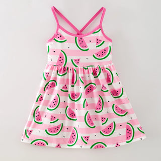 Pink dress with watermelon pattern on a gray background