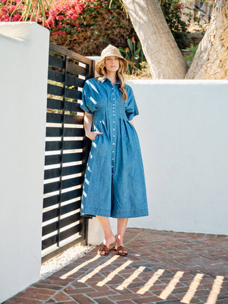 MADI BUTTON FRONT PLEATED SHIRTS MIDI DRESS