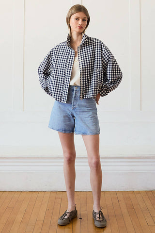 Gingham Zip Jacket – Adjustable Drawstring Hem