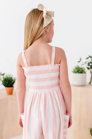 Pink and White Striped Romper with pockets. Childrens. 