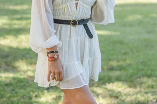 Brass-Toned Circle Buckle Leather Belt