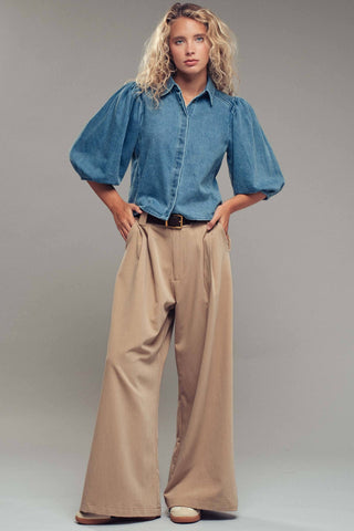 Puff Sleeve Denim Blouse/FINAL SALE